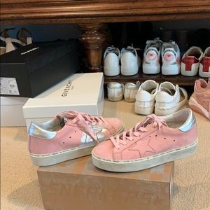 Golden goose pink and silver sneakers!